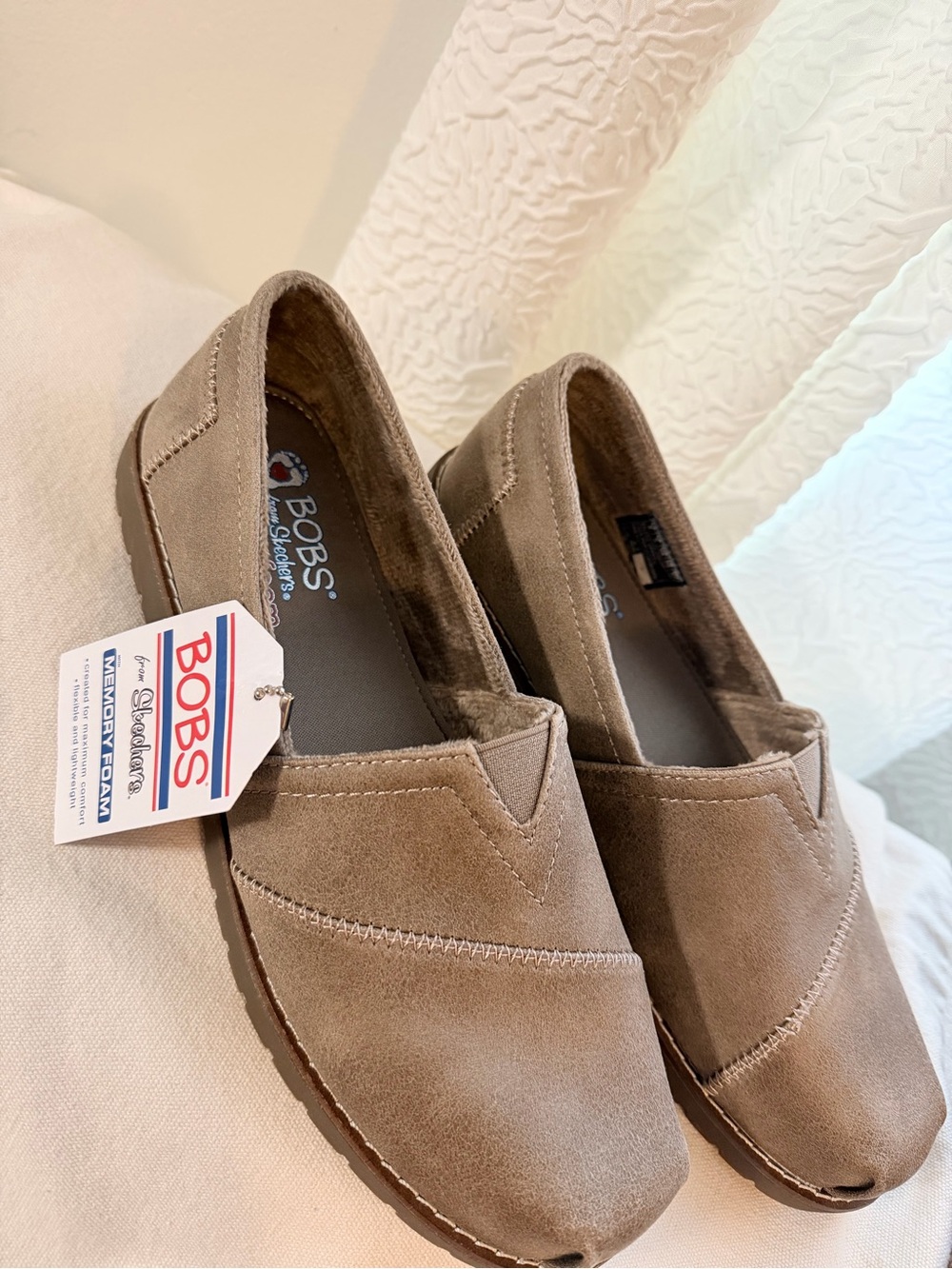 Skechers BOBS Slip-On Casual Loafers in Taupe Suede